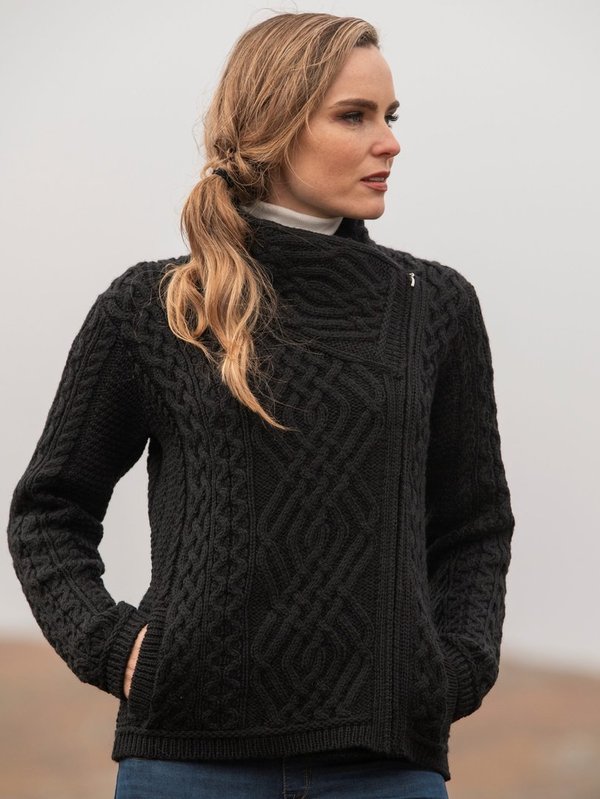 Ladies Cable Knit Side Zip Jacket