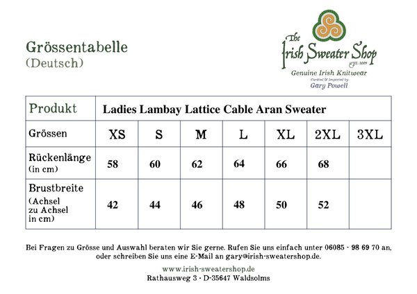 Ladies Lambay Lattice Cable Aran Sweater